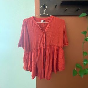 Coral Anthropologie Babydoll Blouse